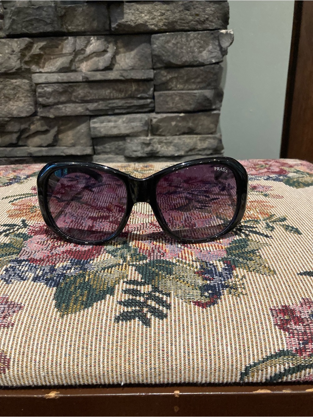 Prada Women's Black Frame Sunglasses with Purple Gradient Lenses